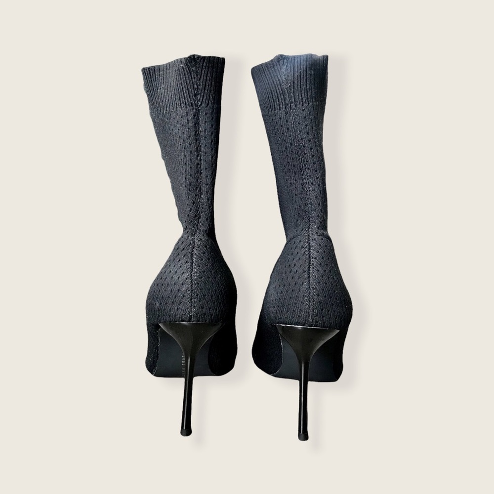 Zara Trafaluc Black Stretchy Sock Mesh Pointed Toe Ankle Boot Stiletto Heels - Picture 10 of 16